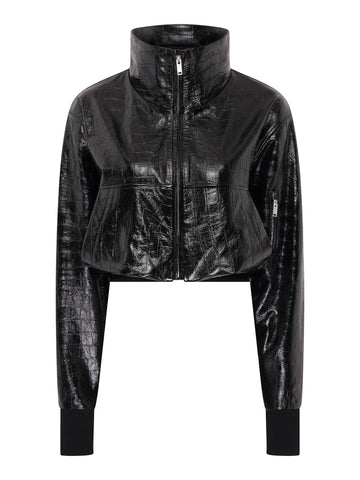 Seb Croc Leather Bomber Jacket | Black