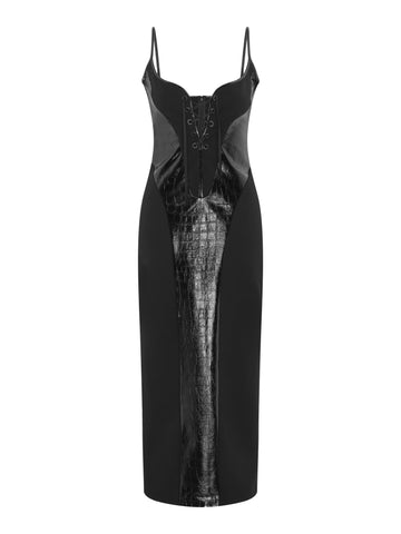 Paloma Dress | Black Croc Embossed Leather
