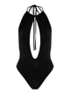 Black halter neck swimsuit on a white background
