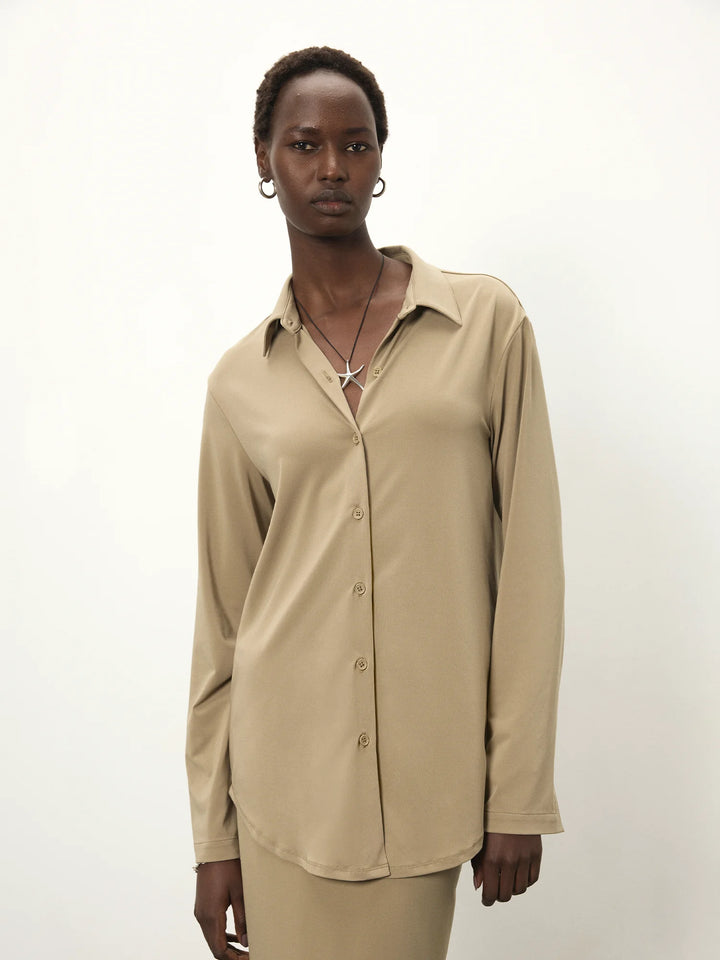 almond dress shirt Almond Tie Sleeve Shirt L