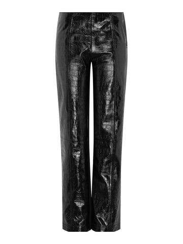 Croc Embossed Leather Pants | Black