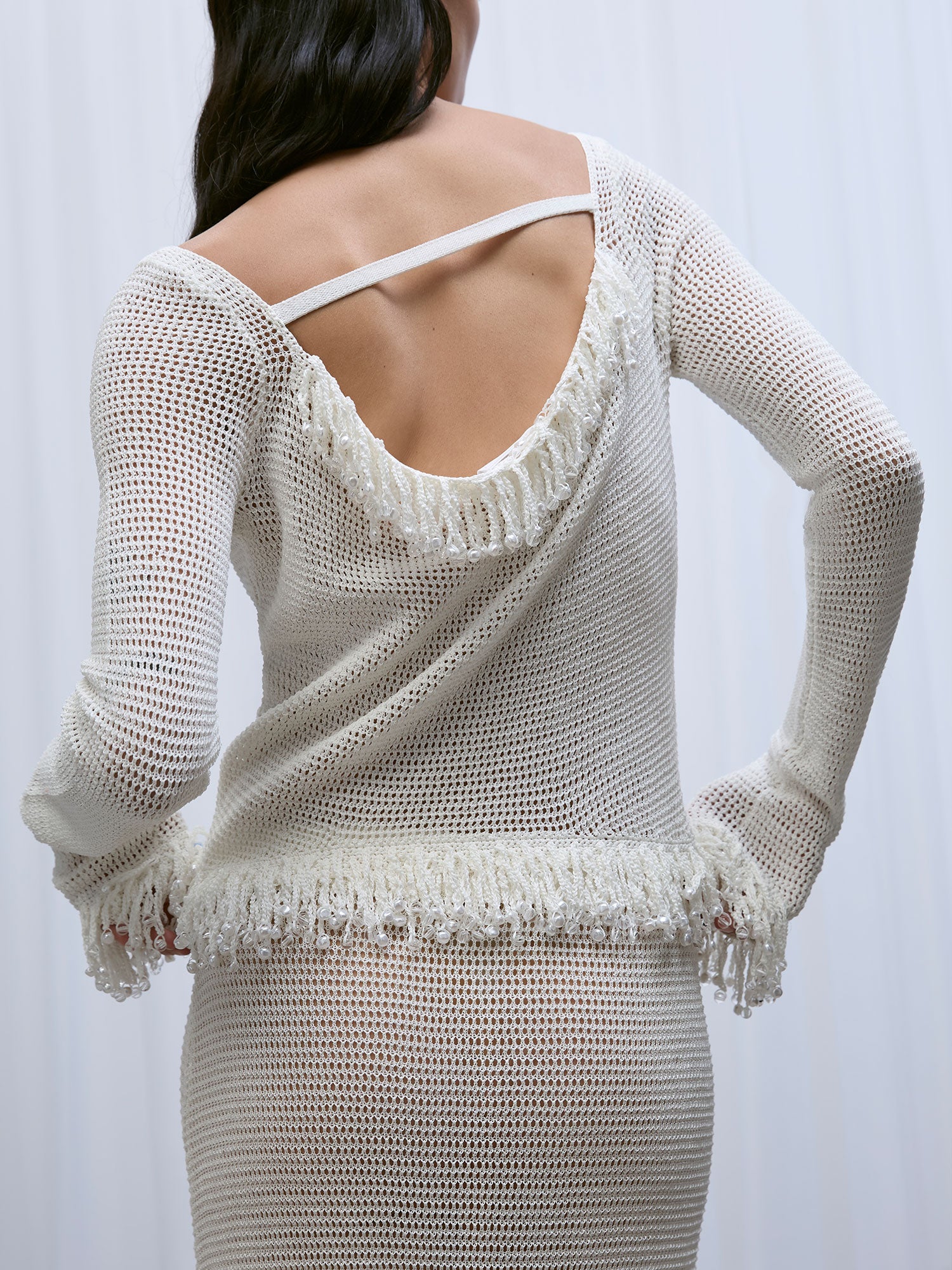 Fringe Long Sleeve Top | Off White