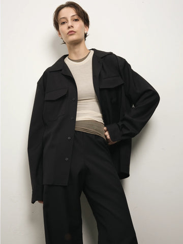 Elemental Boxy Wool Shirt | Black