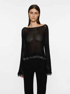 Fringe Long Sleeve Top | Black