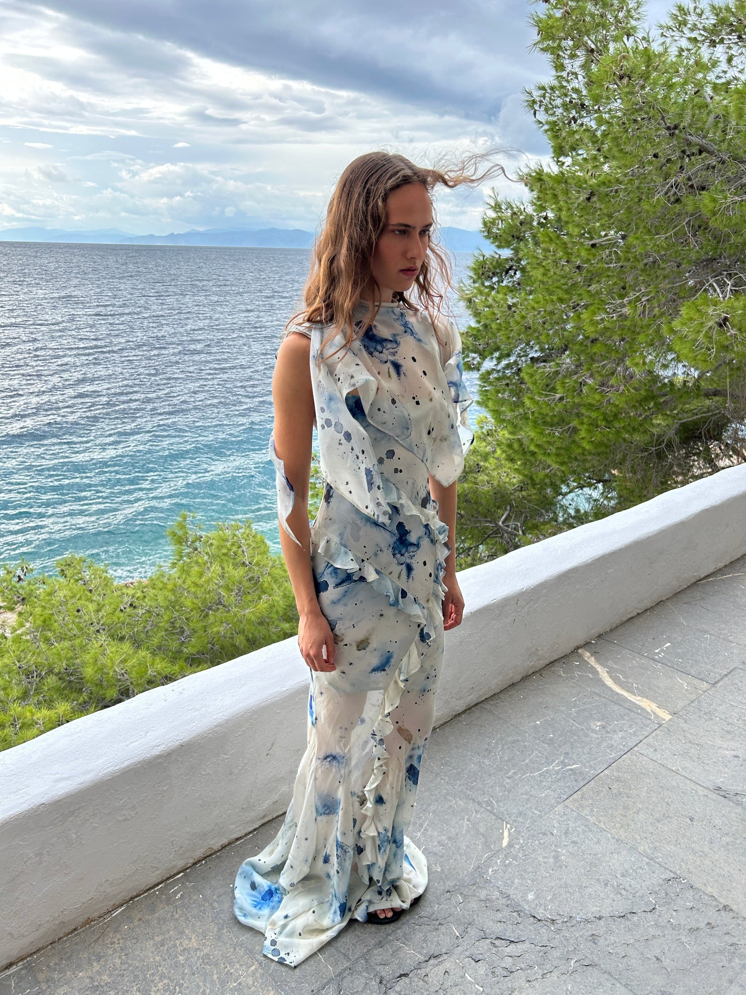 Romantic Ruffle Dress | Ocean Veil Print