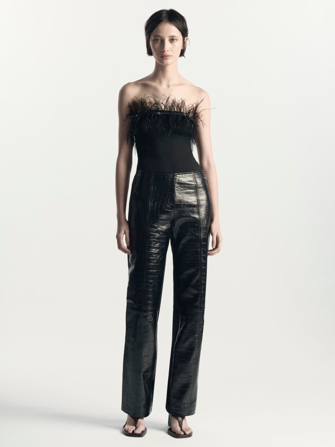 Croc Embossed Leather Pants | Black