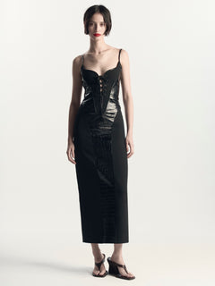 Paloma Dress | Black Croc Embossed Leather