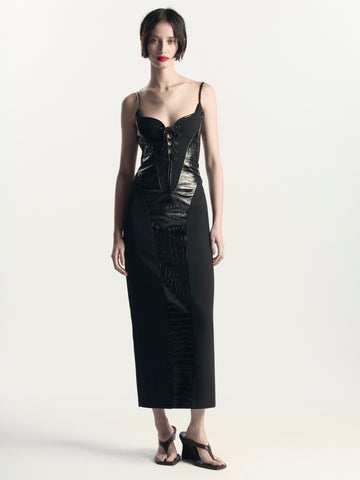 Paloma Dress | Black Croc Embossed Leather
