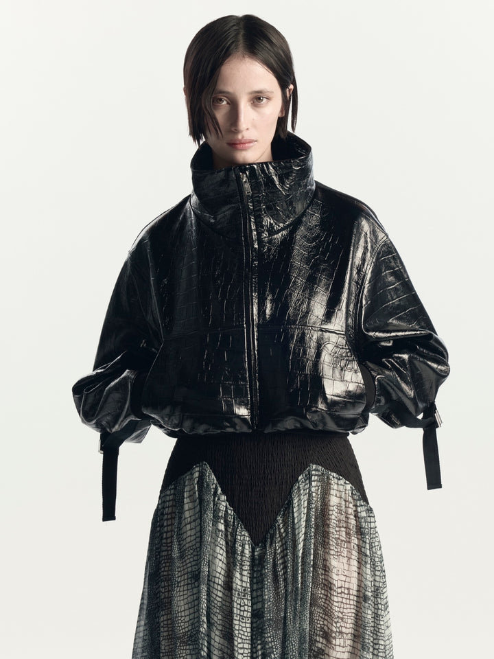 Seb Croc Leather Bomber Jacket | Black