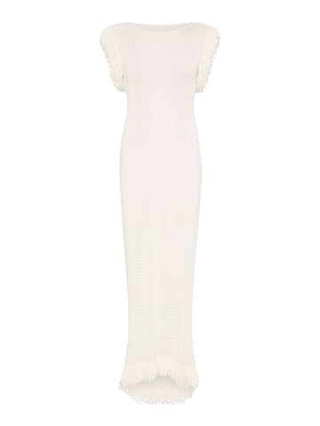 08 Fringe Dress in white on a white background