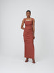 Front view of a model wearing the 09 Valentina Wedge in Marmount and 09 Spice Raf Dress