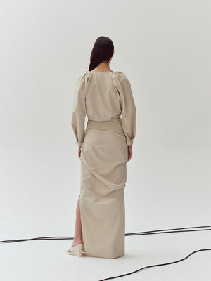 Rear view of a model wearing Paris Georgia Fawn Remmy Skirt