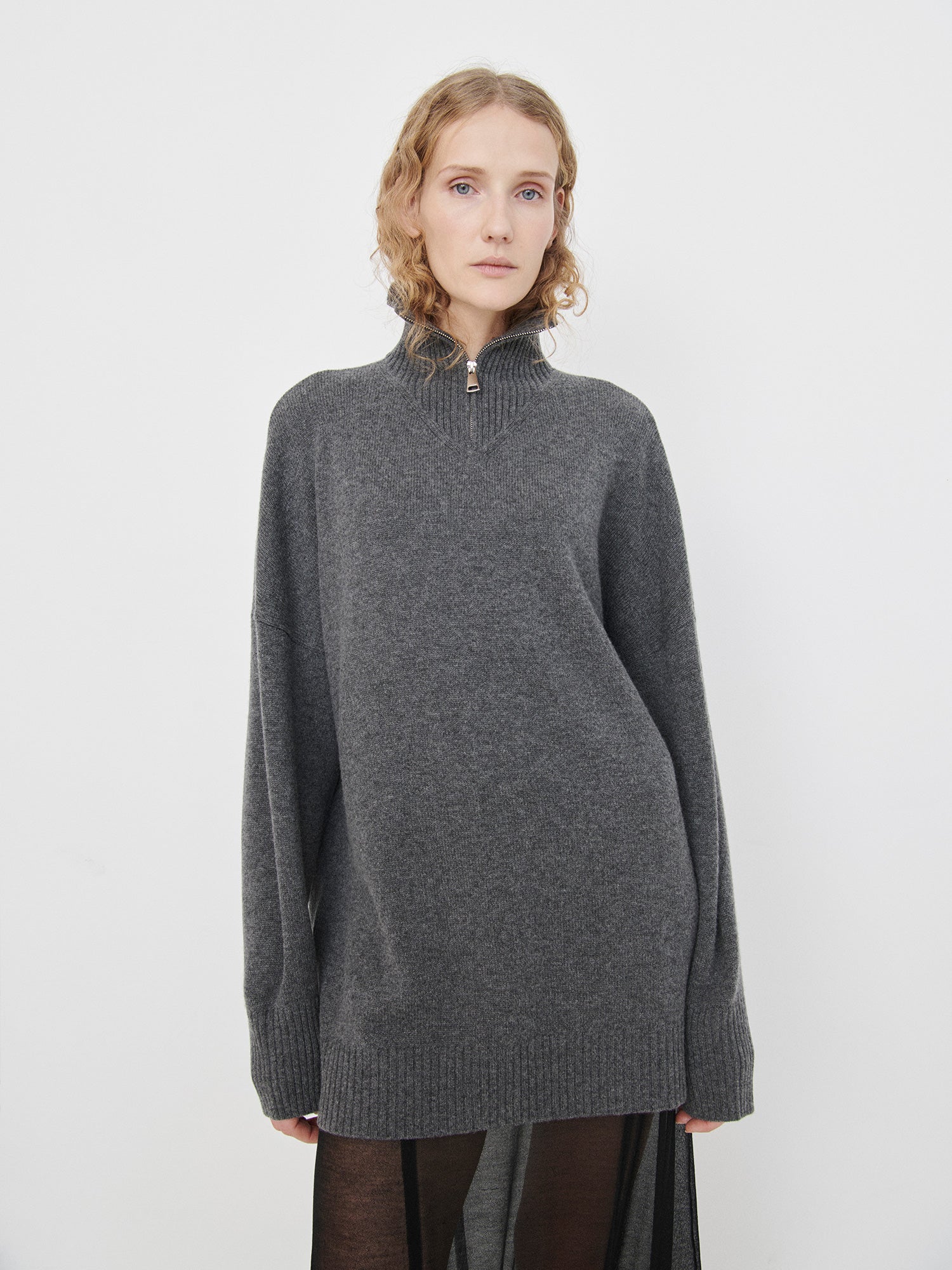 Elemental Oversized Zip Sweater | Charcoal