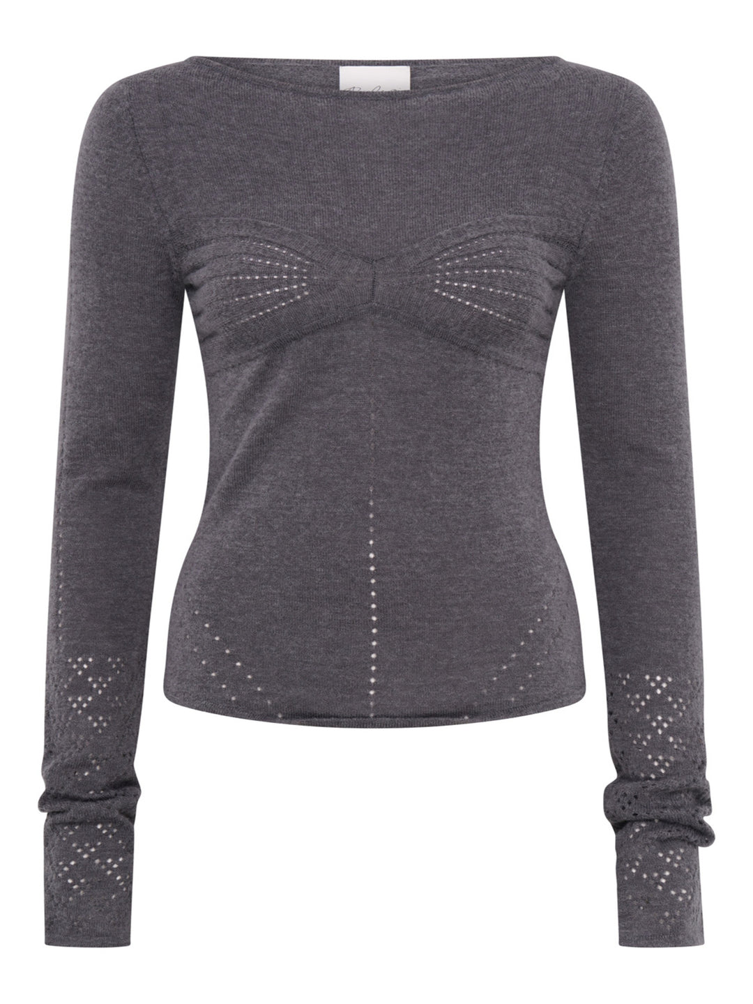 Amelia Pointelle Top | Melange Gray