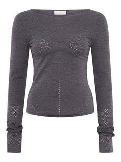 Amelia Pointelle Top | Melange Gray