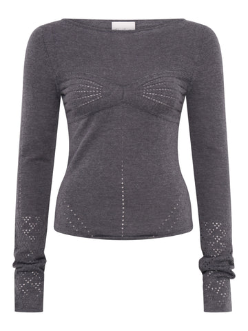 Amelia Pointelle Top | Melange Gray