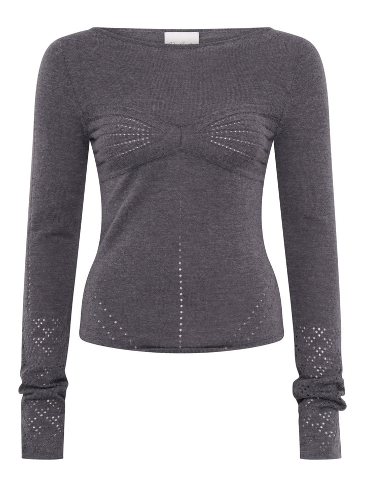 Amelia Pointelle Top | Melange Gray