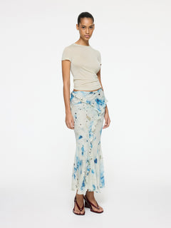Romantic Ruffle Midi Skirt | Ocean Veil Print
