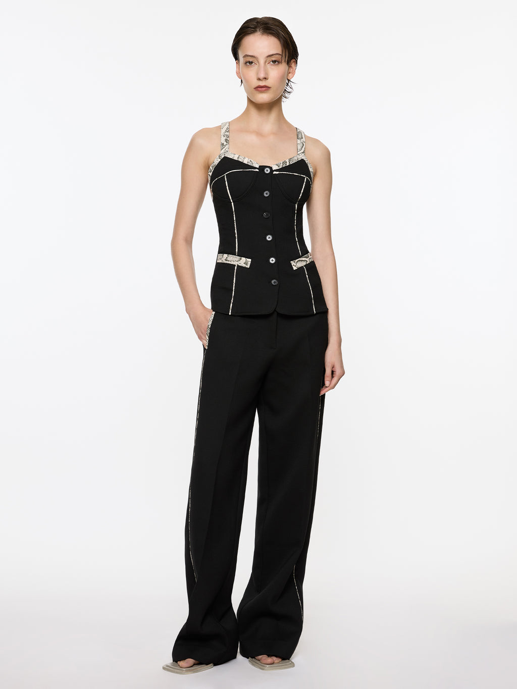 Python Piped Bodice | Black and Silver Snakeskin