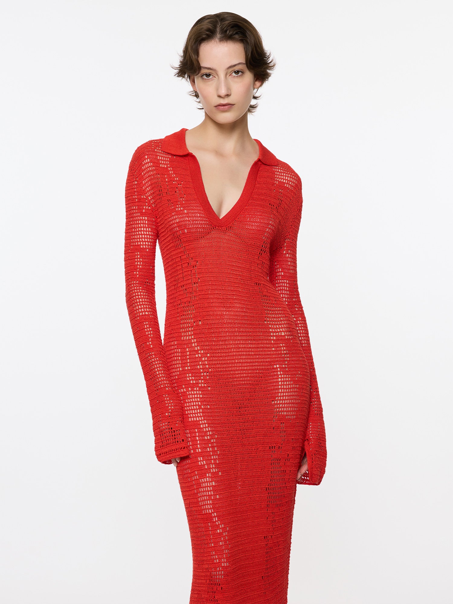 i am gia red crochet dress fitted lace wedding dress GEM MINI DRESS