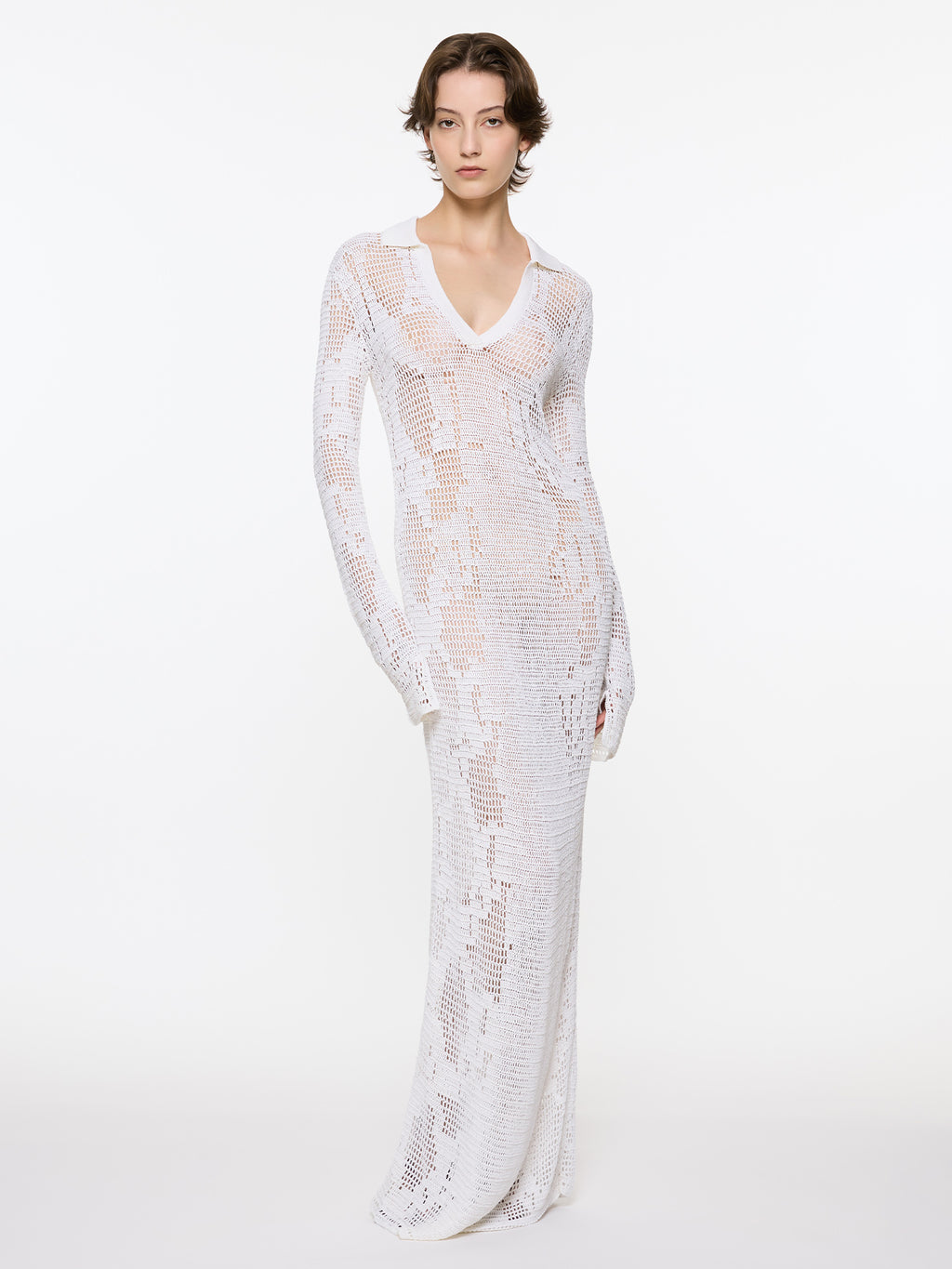 Snakeskin Crochet Dress | White