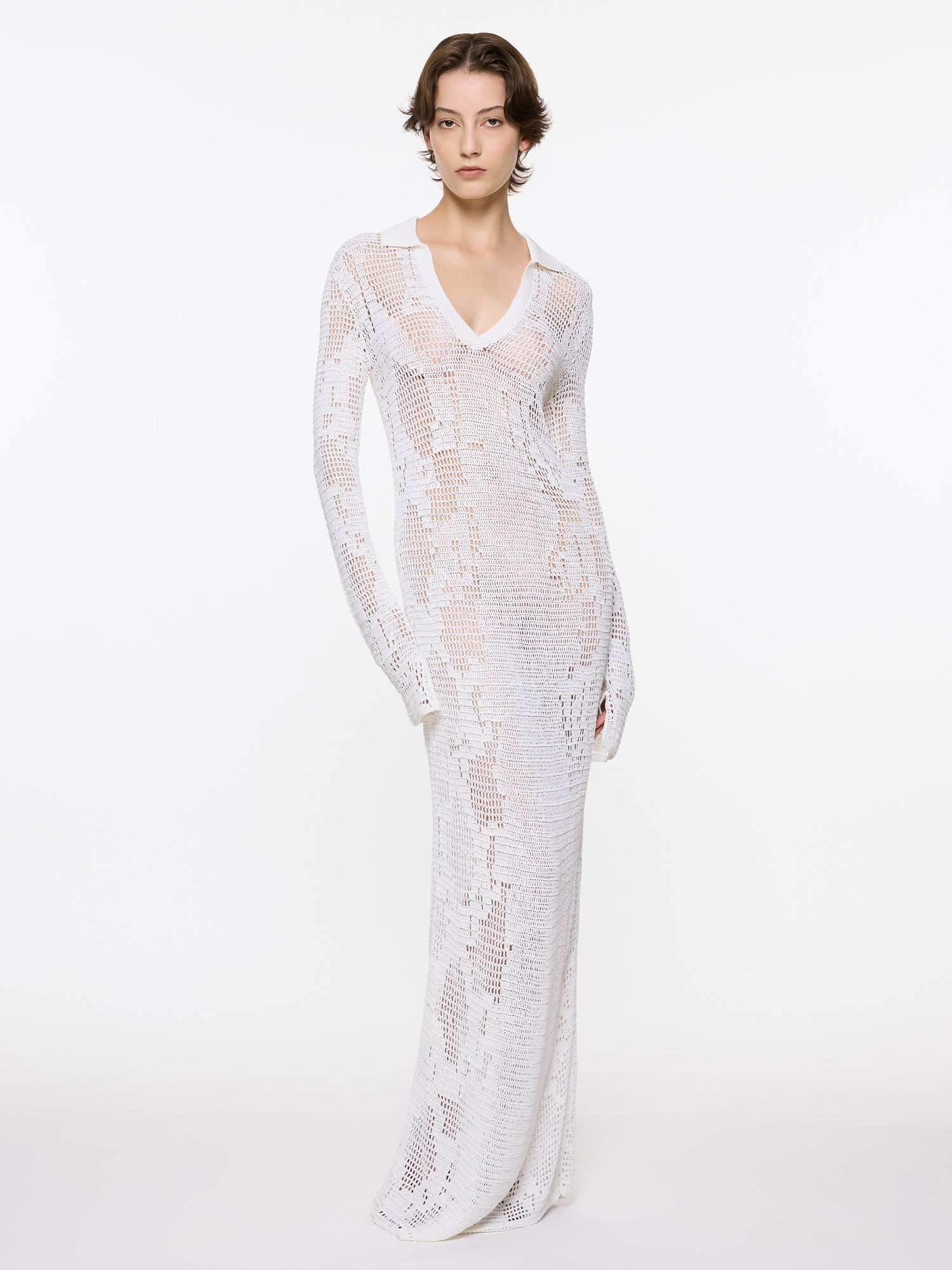 Snakeskin Crochet Dress | White