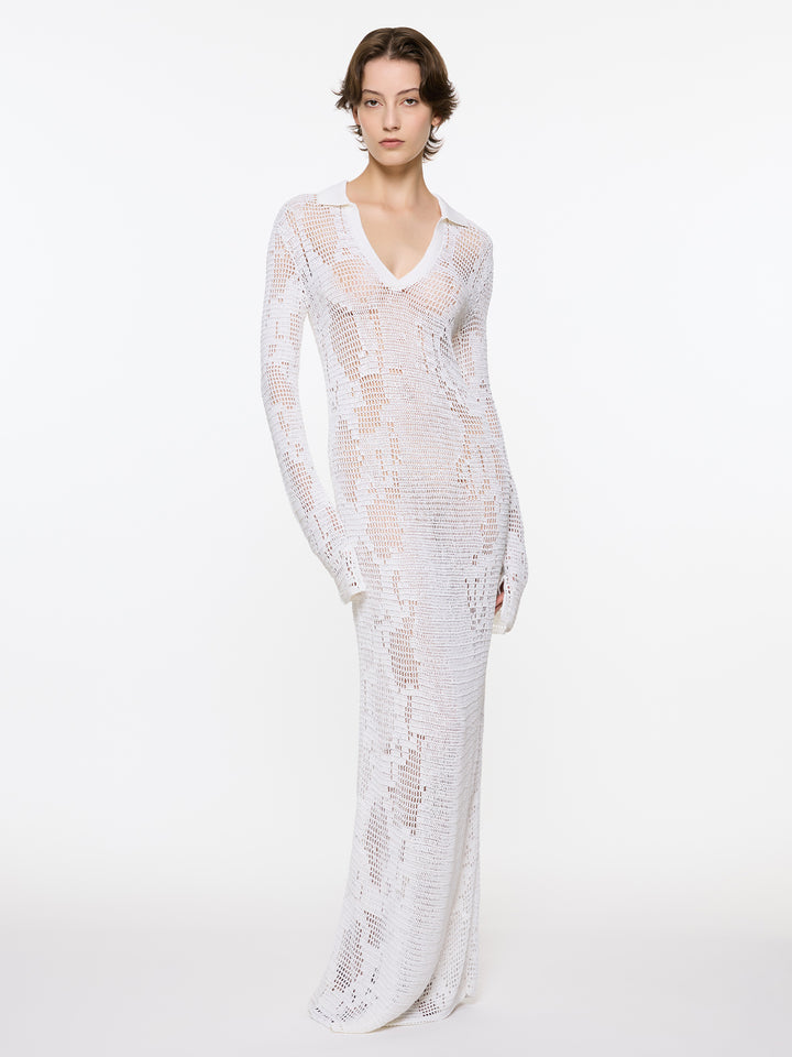 Snakeskin Crochet Dress | White