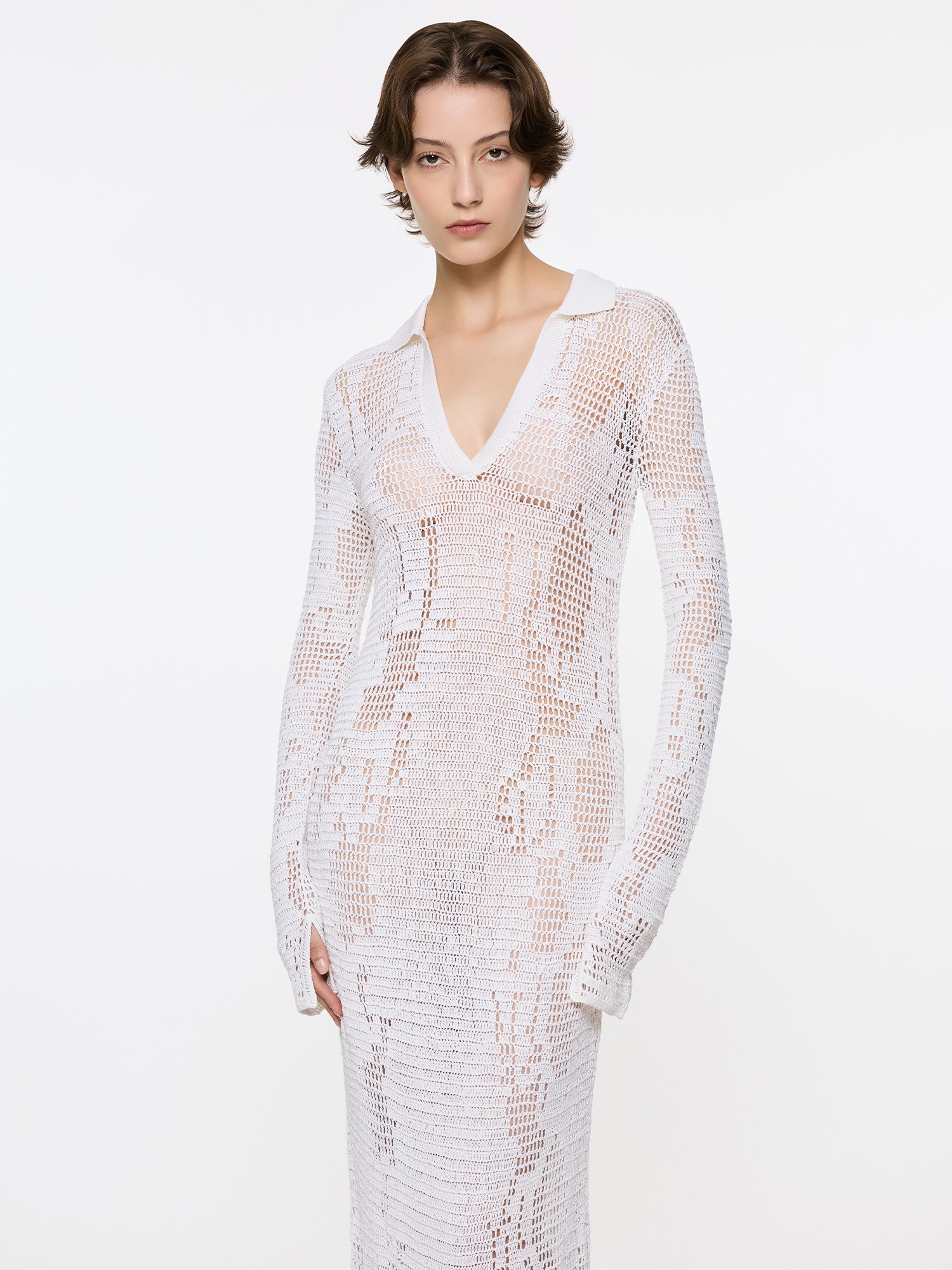 Snakeskin Crochet Dress | White