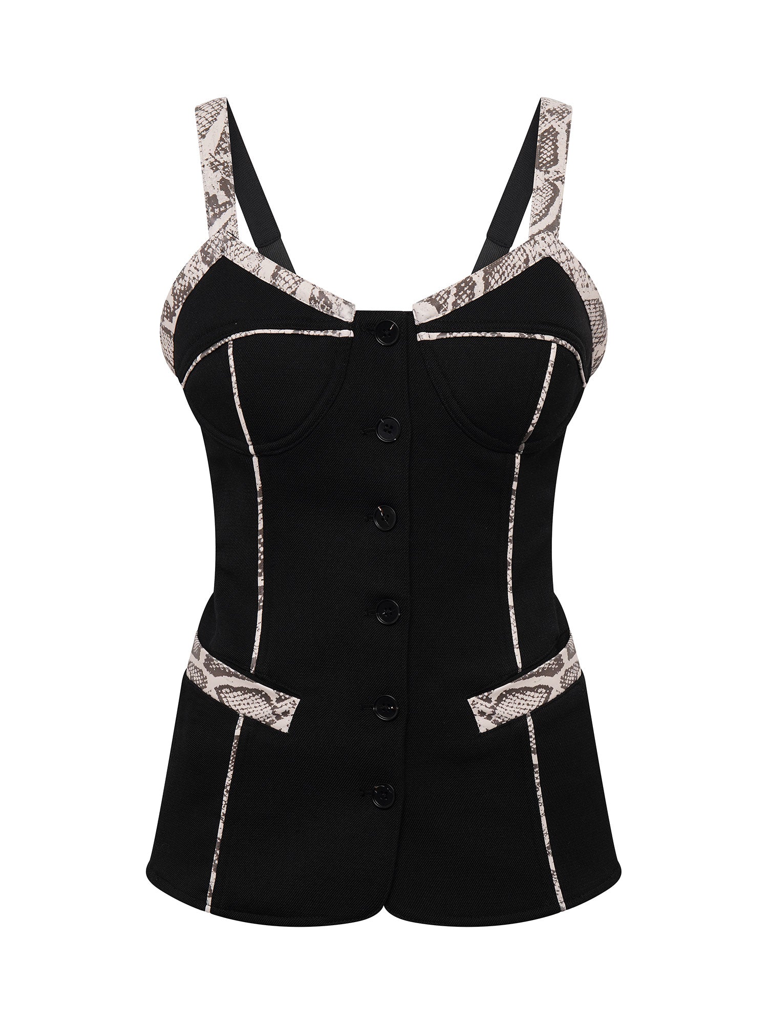 Python Piped Bodice | Black and Silver Snakeskin
