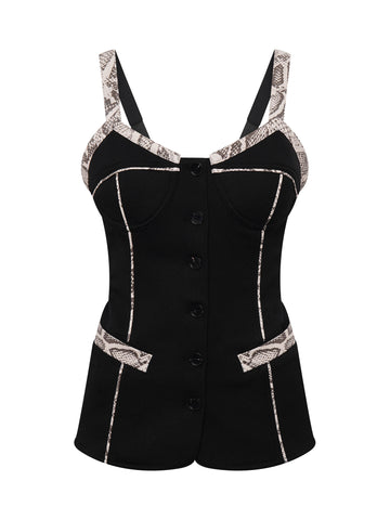 Python Piped Bodice | Black and Silver Snakeskin