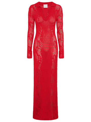 Snakeskin Crochet Dress | Red