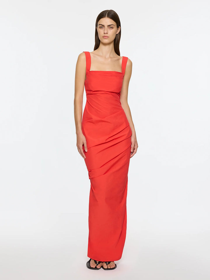 paris georgia red dress Paris Georgia square-neck Draped Maxi Dress | Red