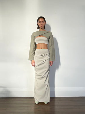 Model with tube top and Remmy Skirt in Fawn